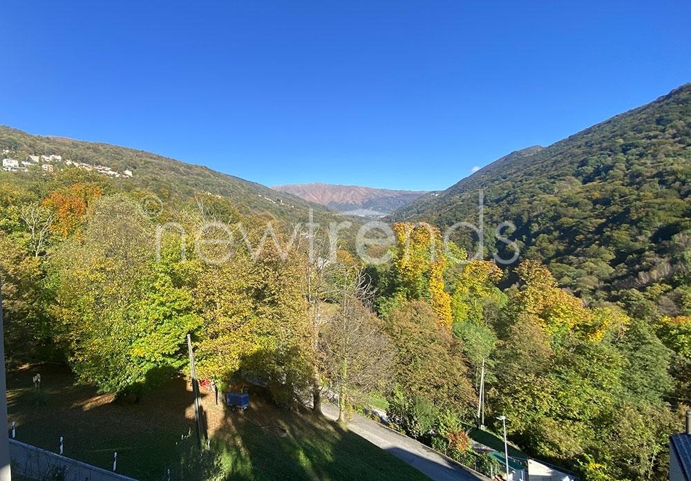 vendesi moderna villa di design immersa nel verde a lopagno: foto vista da veranda sul verde